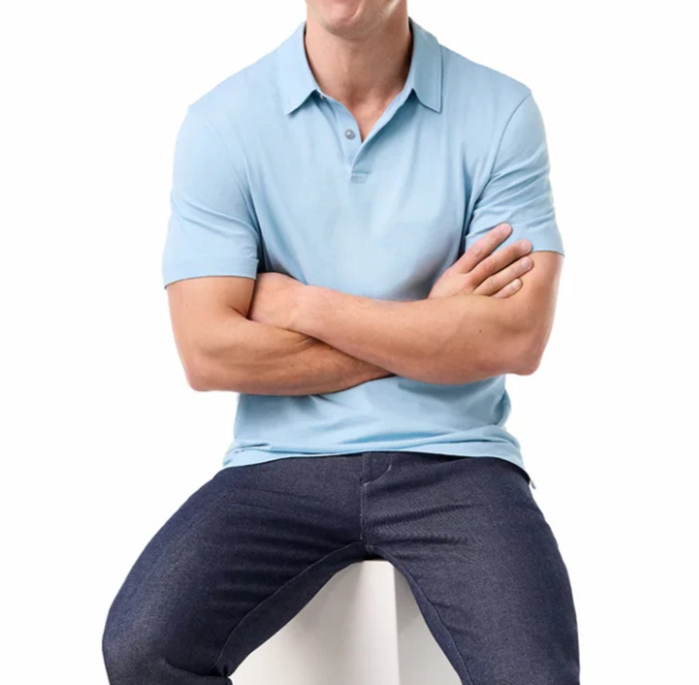 Mack Weldon 100% Pima Cotton T-Shirt Polo collar Blue Medium A006341